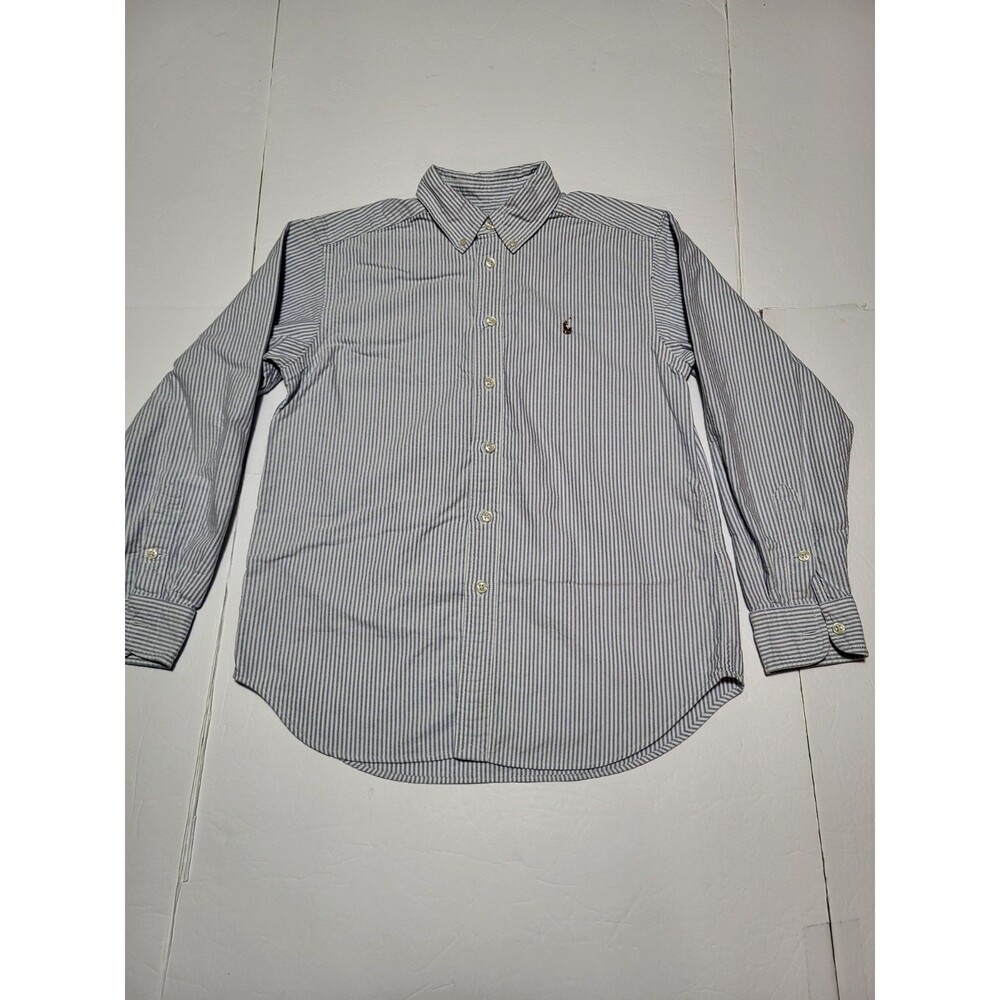 (#L8) Ralph Lauren Classic Fit White Blue Stripes Boys Size 14 Button-Down